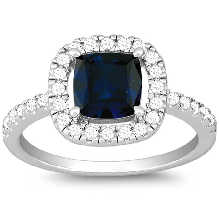 Classic Rings Classic Womens Square Sapphire and White CZ Ring W9912