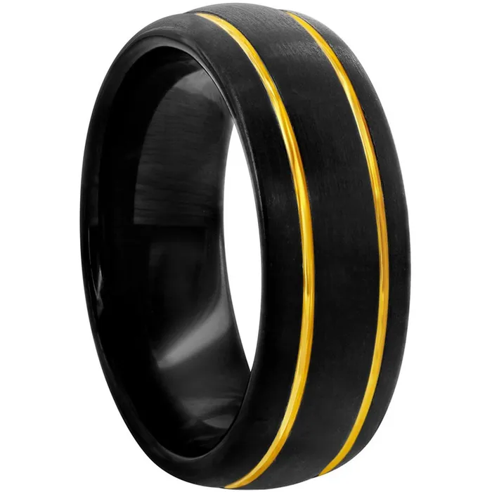 Classic Rings Mens Ring Black and Gold Double Stripe Tungsten Size 9 SW21019