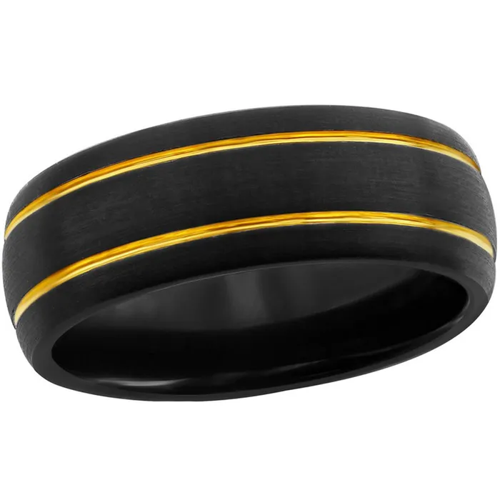 Classic Rings Mens Ring Black and Gold Double Stripe Tungsten Size 9 SW21019