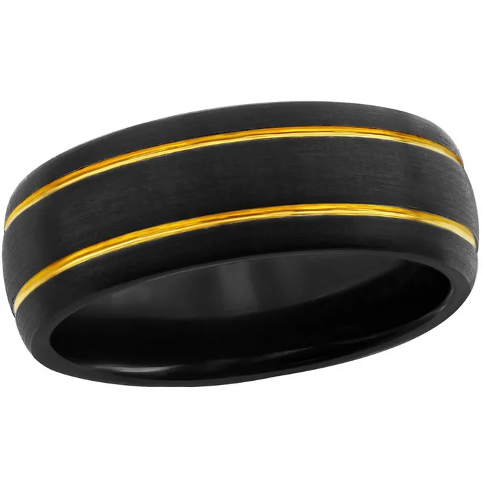 Classic Rings Mens Ring Black and Gold Double Stripe Tungsten Size 9 SW21019