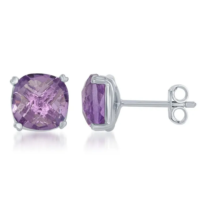 Classic Sterling Silver 8mm Cushioncut Amethyst Stud Earrings Earrings
