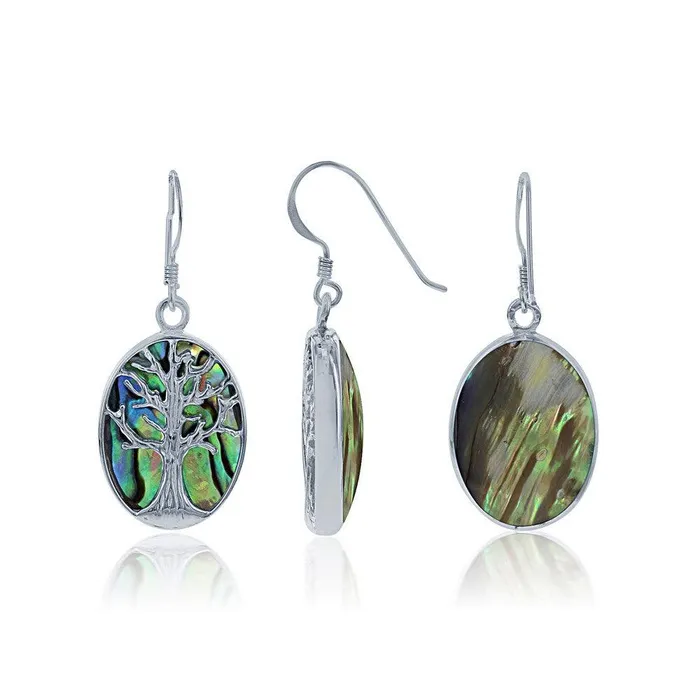 Classic Sterling Silver Large Oval Abalone Tree Earrings Earrings