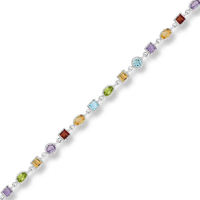 Classic Sterling Silver Multi Colored Gemstone 8202 cttw Bracelet Bracelets