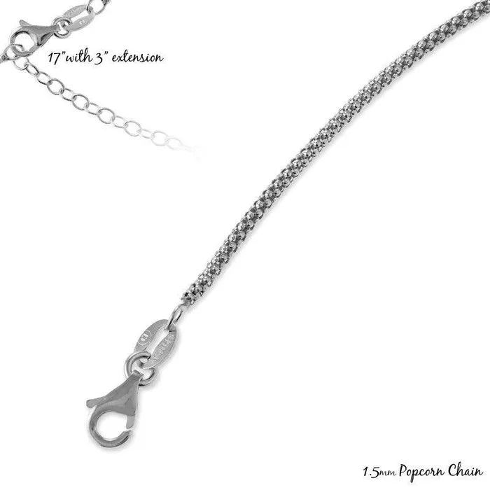 Classic Sterling Silver Rhodium Plated 15mm Popcorn Chain Rings