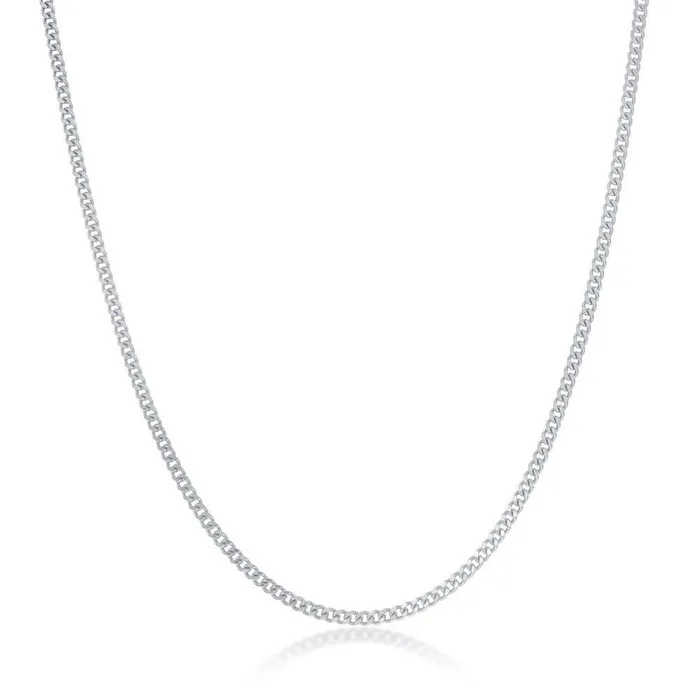 Classic Sterling Silver Rhodium Plated Curb Chain 18 Rings