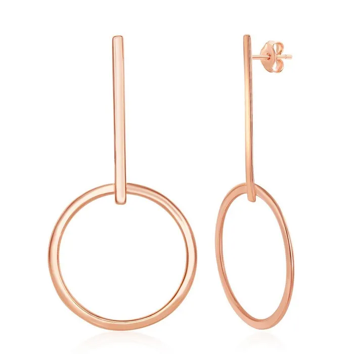 Classic Sterling Silver Rose Gold Plated Bar Hoop Earrings Earrings