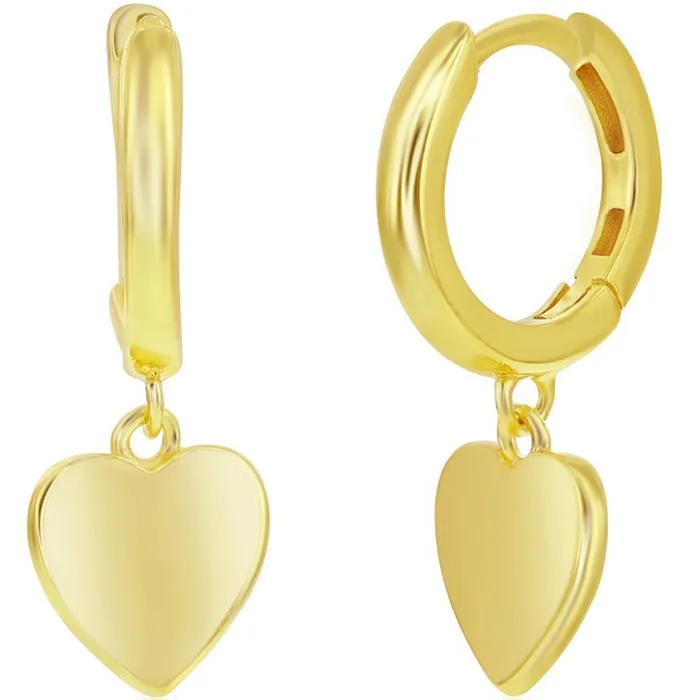 Classic Womens Earrings Gold Plated Heart Charm Hoop Hinged Closure A2677GP Classic Earrings