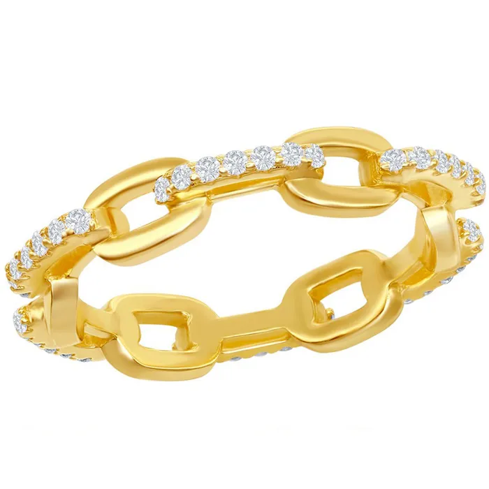 Classic Womens Gold Plated CZ Paperclip Ring W2665 Classic Rings