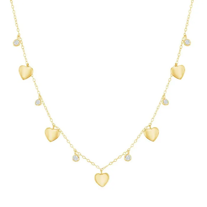 Classic Womens Necklace Alternating Gold Plated Heart and BezelSet CZ M6803GP Classic Necklaces