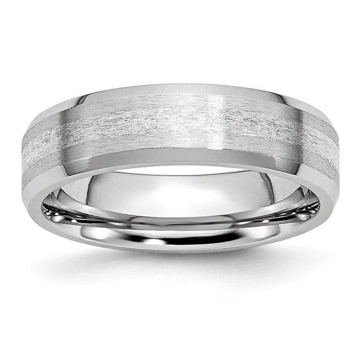 Cobalt Sterling Silver Inlay SatinPolished 6mm Beveled Edge Band Chisel Rings