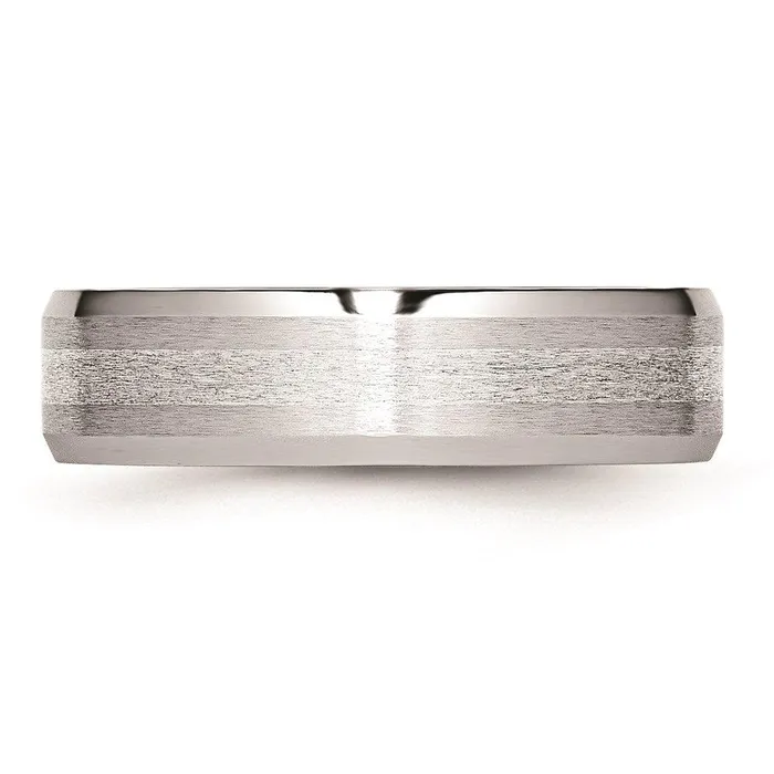 Cobalt Sterling Silver Inlay SatinPolished 6mm Beveled Edge Band Chisel Rings