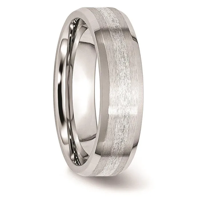 Cobalt Sterling Silver Inlay SatinPolished 6mm Beveled Edge Band Chisel Rings