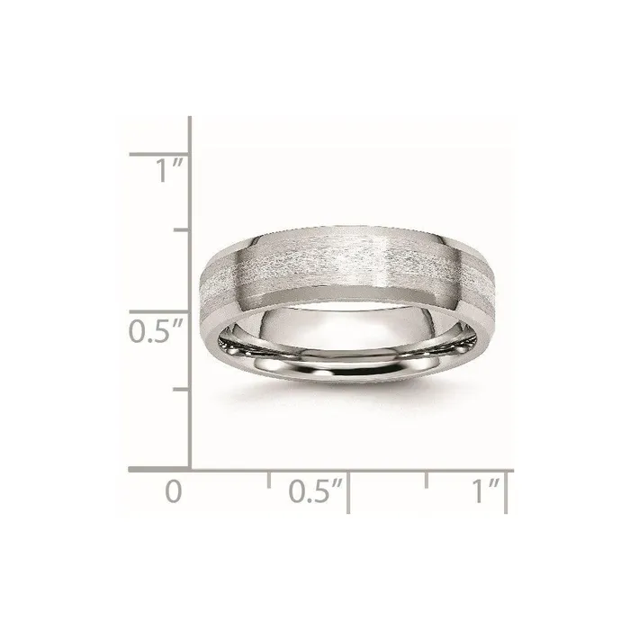 Cobalt Sterling Silver Inlay SatinPolished 6mm Beveled Edge Band Chisel Rings