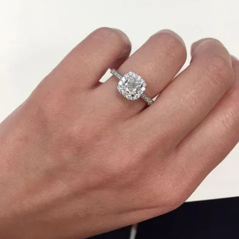 Cushion Halo Engagement Ring with Engraved Pave Band deBebians Rings