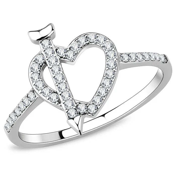 DA052 High polished no plating Stainless Steel Ring with AAA Grade CZ in Clear Alamode Rings
