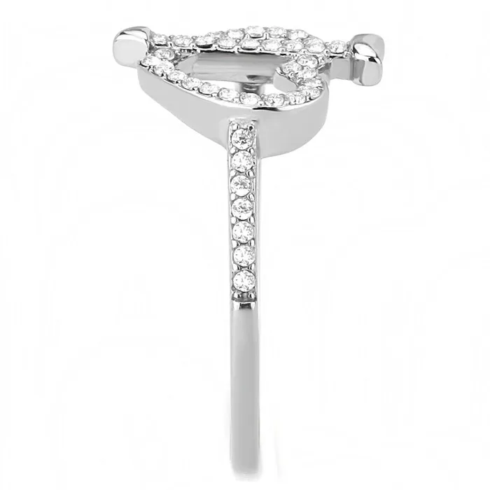 DA052 High polished no plating Stainless Steel Ring with AAA Grade CZ in Clear Alamode Rings