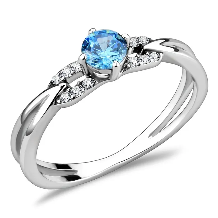 DA116 High polished no plating Stainless Steel Ring with AAA Grade CZ in Sea Blue Alamode Rings
