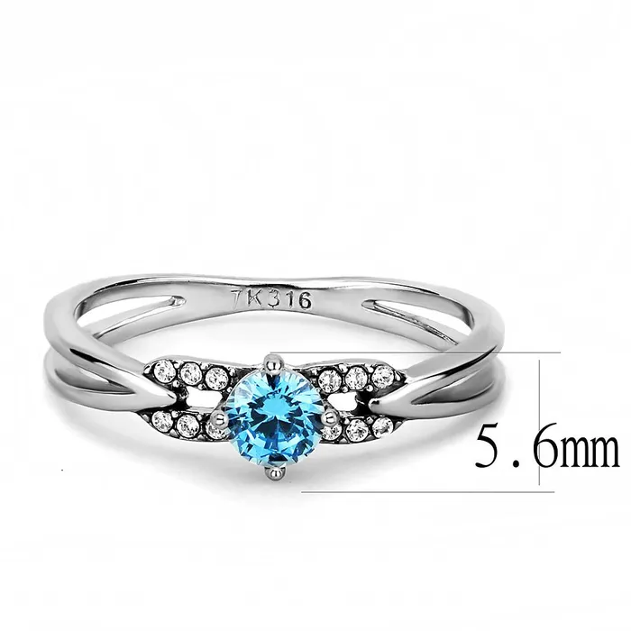 DA116 High polished no plating Stainless Steel Ring with AAA Grade CZ in Sea Blue Alamode Rings