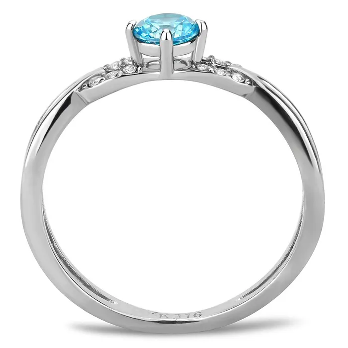 DA116 High polished no plating Stainless Steel Ring with AAA Grade CZ in Sea Blue Alamode Rings