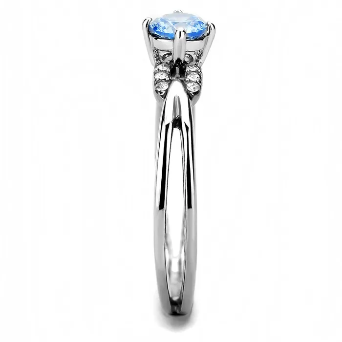 DA116 High polished no plating Stainless Steel Ring with AAA Grade CZ in Sea Blue Alamode Rings