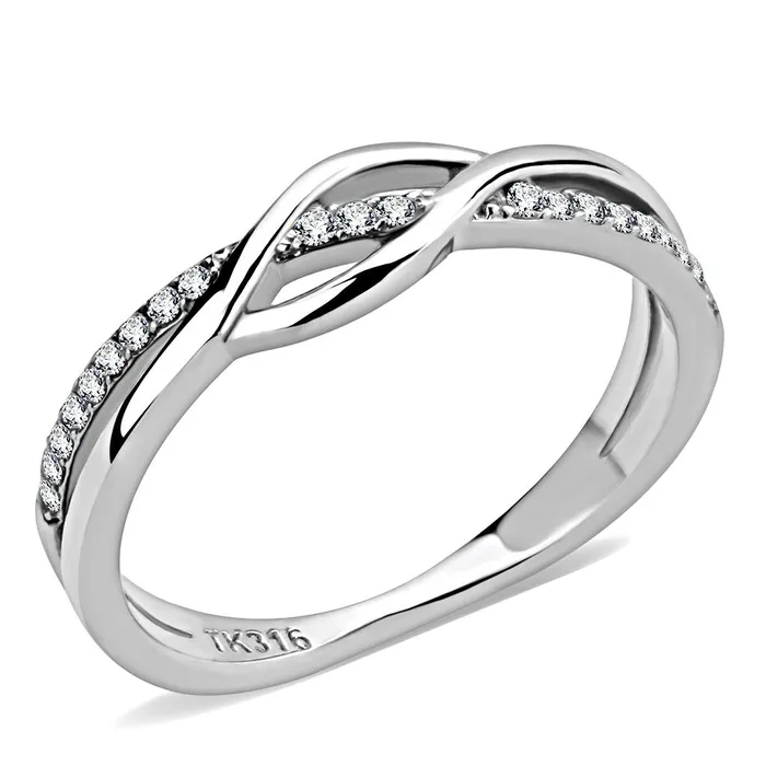 DA157 High polished no plating Stainless Steel Ring with AAA Grade CZ in Clear Alamode Rings