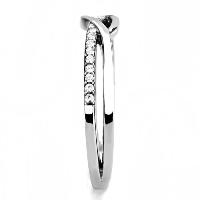 DA157 High polished no plating Stainless Steel Ring with AAA Grade CZ in Clear Alamode Rings