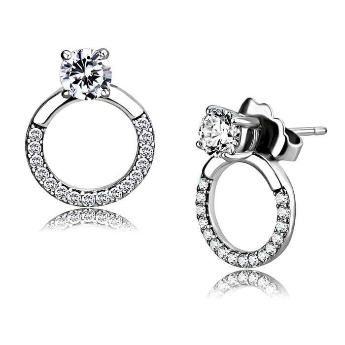 DA208 High polished no plating Stainless Steel Earrings with AAA Grade CZ in Clear Alamode Earrings