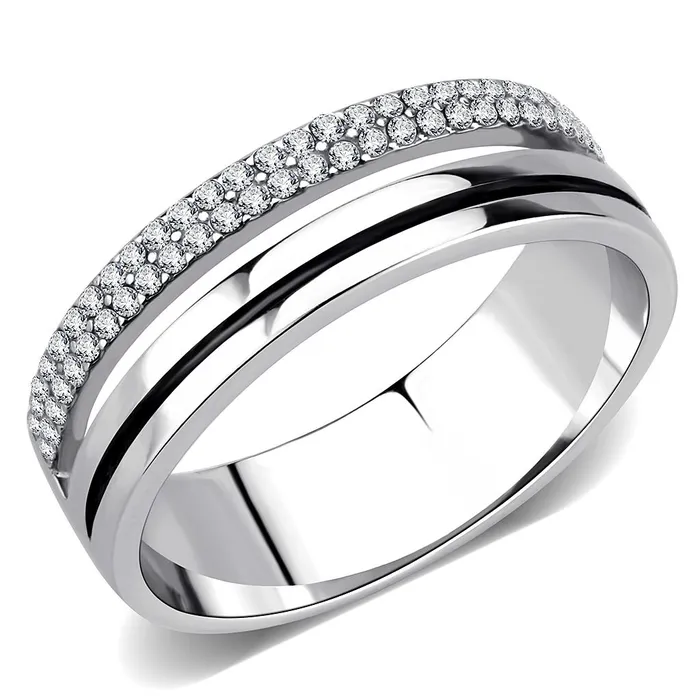 DA275 High polished no plating Stainless Steel Ring with AAA Grade CZ in Clear Alamode Rings