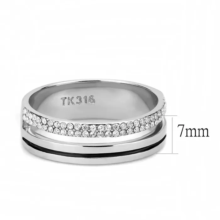 DA275 High polished no plating Stainless Steel Ring with AAA Grade CZ in Clear Alamode Rings