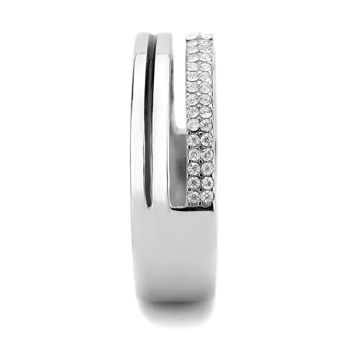 DA275 High polished no plating Stainless Steel Ring with AAA Grade CZ in Clear Alamode Rings