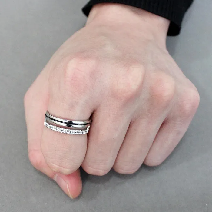 DA275 High polished no plating Stainless Steel Ring with AAA Grade CZ in Clear Alamode Rings