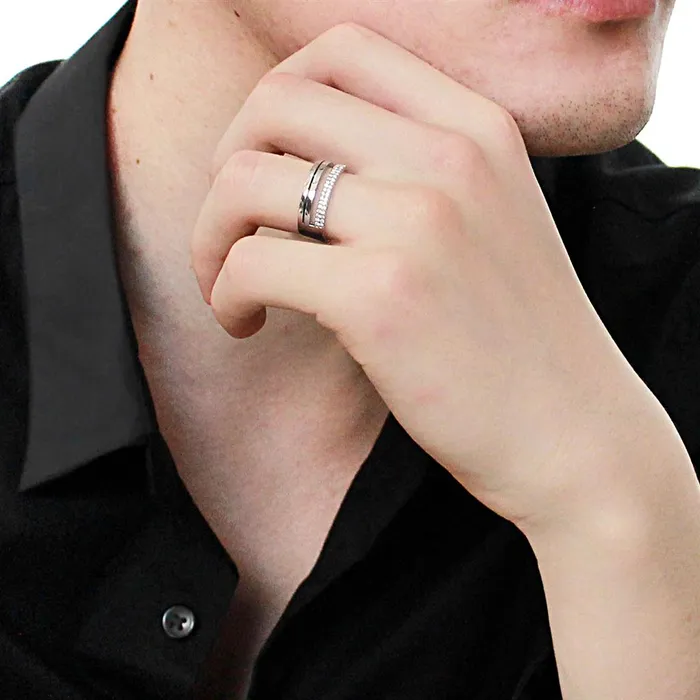 DA275 High polished no plating Stainless Steel Ring with AAA Grade CZ in Clear Alamode Rings