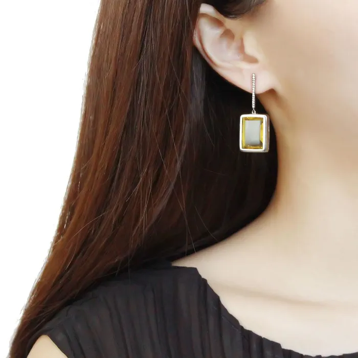DA378 High polished no plating Stainless Steel Earrings with Top Grade Crystal in Topaz Alamode Earrings