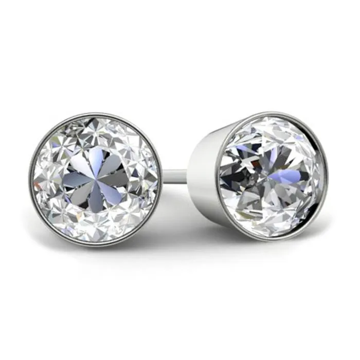 deBebians Earrings Round Brilliant Bezel Set Lab Created Diamond Stud Earrings