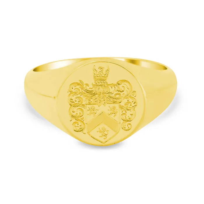 deBebians Mens Round Signet Ring Small Hand Engraved Family Crest Logo Rings