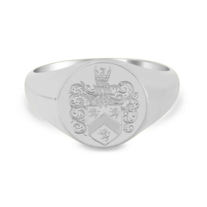 deBebians Mens Round Signet Ring Small Hand Engraved Family Crest Logo Rings