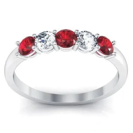 deBebians Rings 050cttw Shared Prong Ruby and Diamond 5 Stone Ring