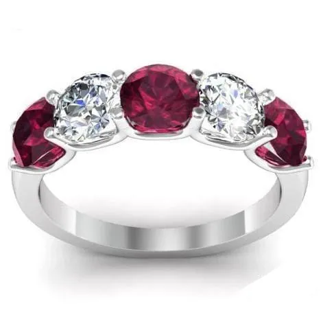 deBebians Rings 200cttw U Prong Diamond and Garnet Five Stone Ring