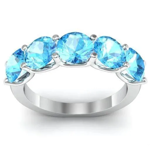 deBebians Rings 300cttw U Prong Five Stone Aquamarine Band
