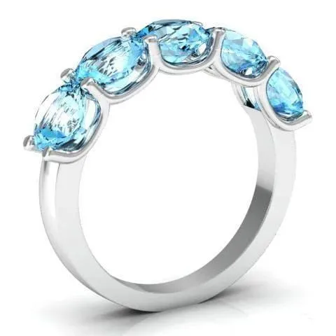deBebians Rings 300cttw U Prong Five Stone Aquamarine Band