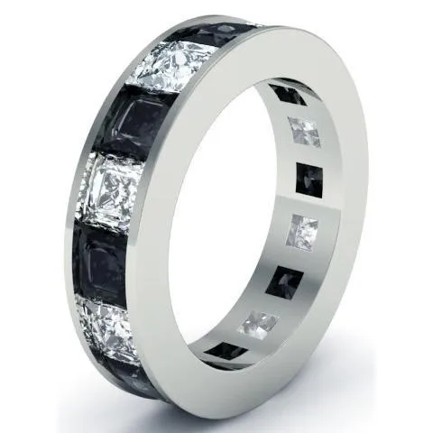deBebians Rings Black and White Diamond Gemstone Eternity Anniversary Ring