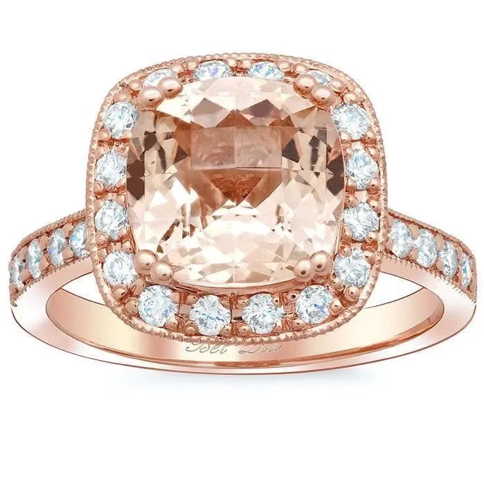 deBebians Rings Halo Pave Engagement Ring with Morganite