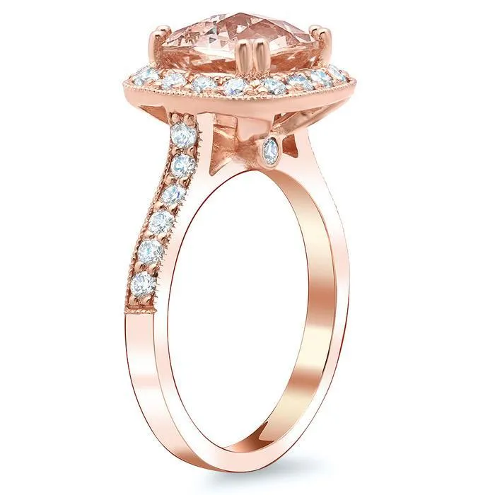 deBebians Rings Halo Pave Engagement Ring with Morganite