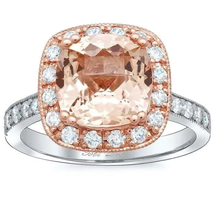 deBebians Rings Halo Pave Engagement Ring with Morganite
