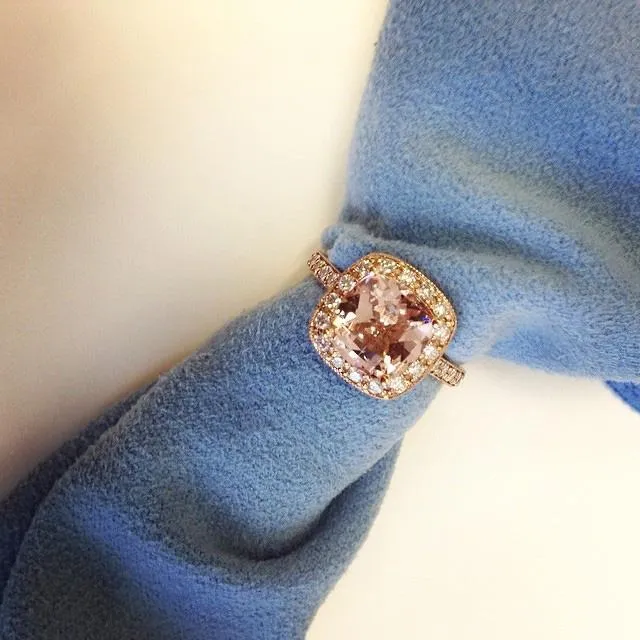 deBebians Rings Halo Pave Engagement Ring with Morganite
