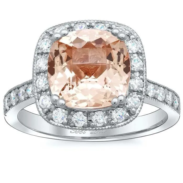 deBebians Rings Halo Pave Engagement Ring with Morganite