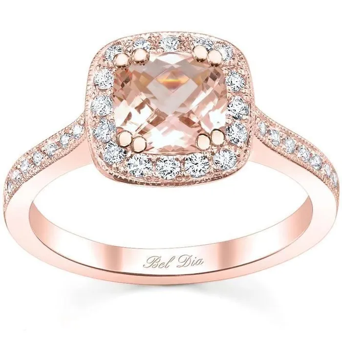 deBebians Rings Halo Pave Engagement Ring with Morganite