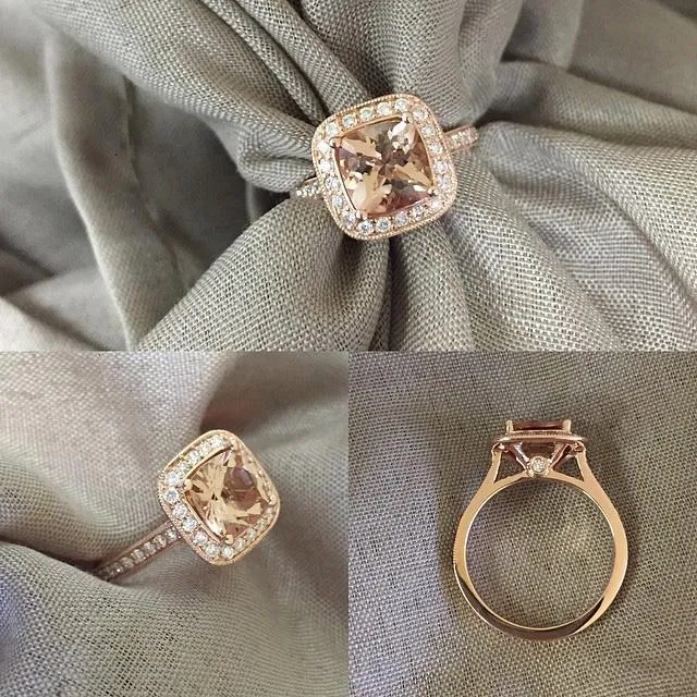 deBebians Rings Halo Pave Engagement Ring with Morganite