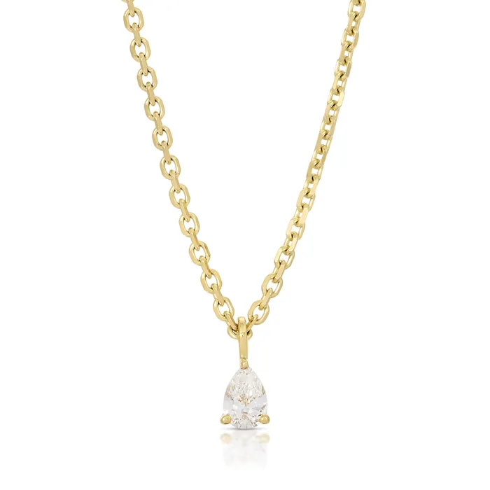 DIAMOND CUT ROLO CHAIN WITH PEAR DIAMOND PENDANT anitako Necklaces
