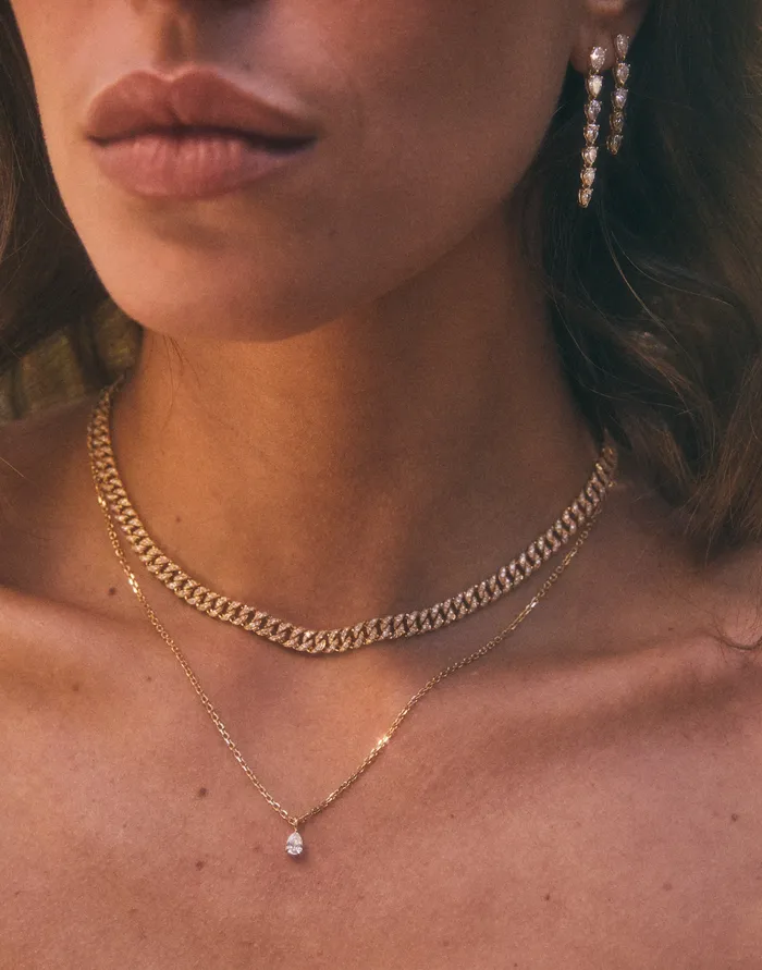 DIAMOND CUT ROLO CHAIN WITH PEAR DIAMOND PENDANT anitako Necklaces